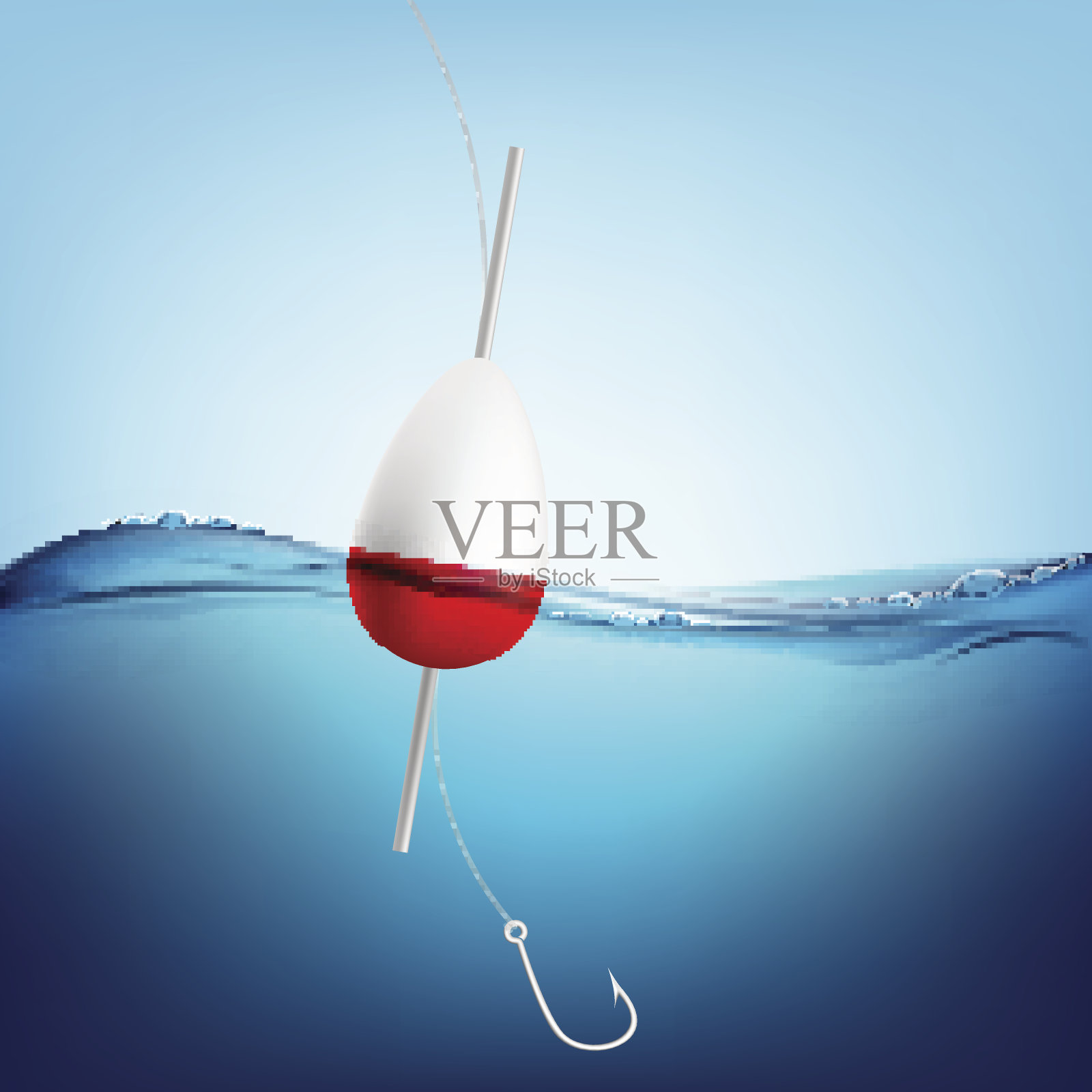 带着钩子在水中漂浮插画图片素材