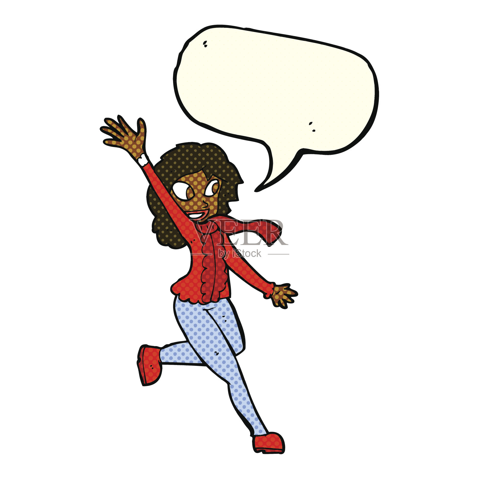 卡通女人挥舞着穿着为冬天说话气泡插画图片素材
