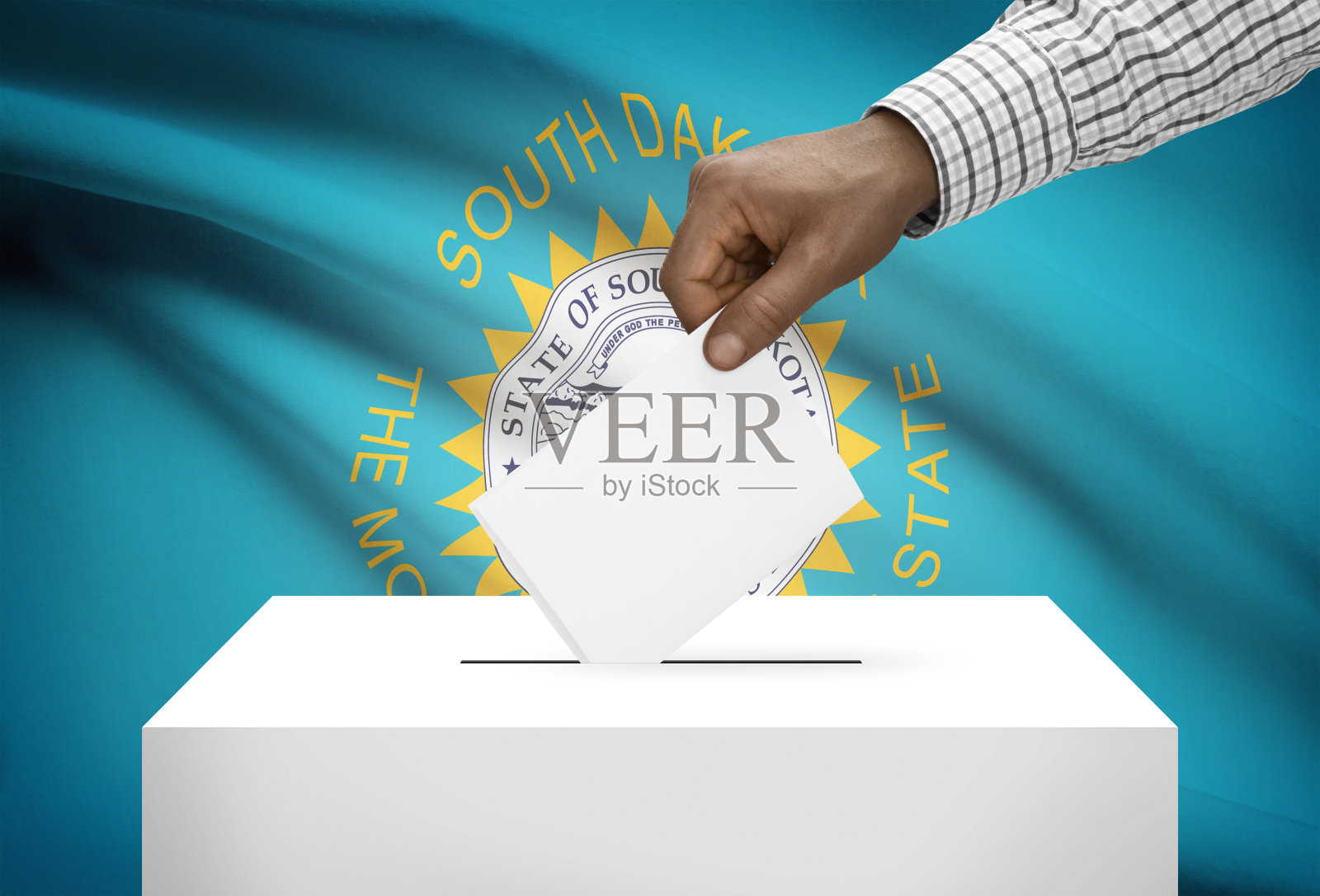 带有美国州旗的投票箱——南达科他州照片摄影图片