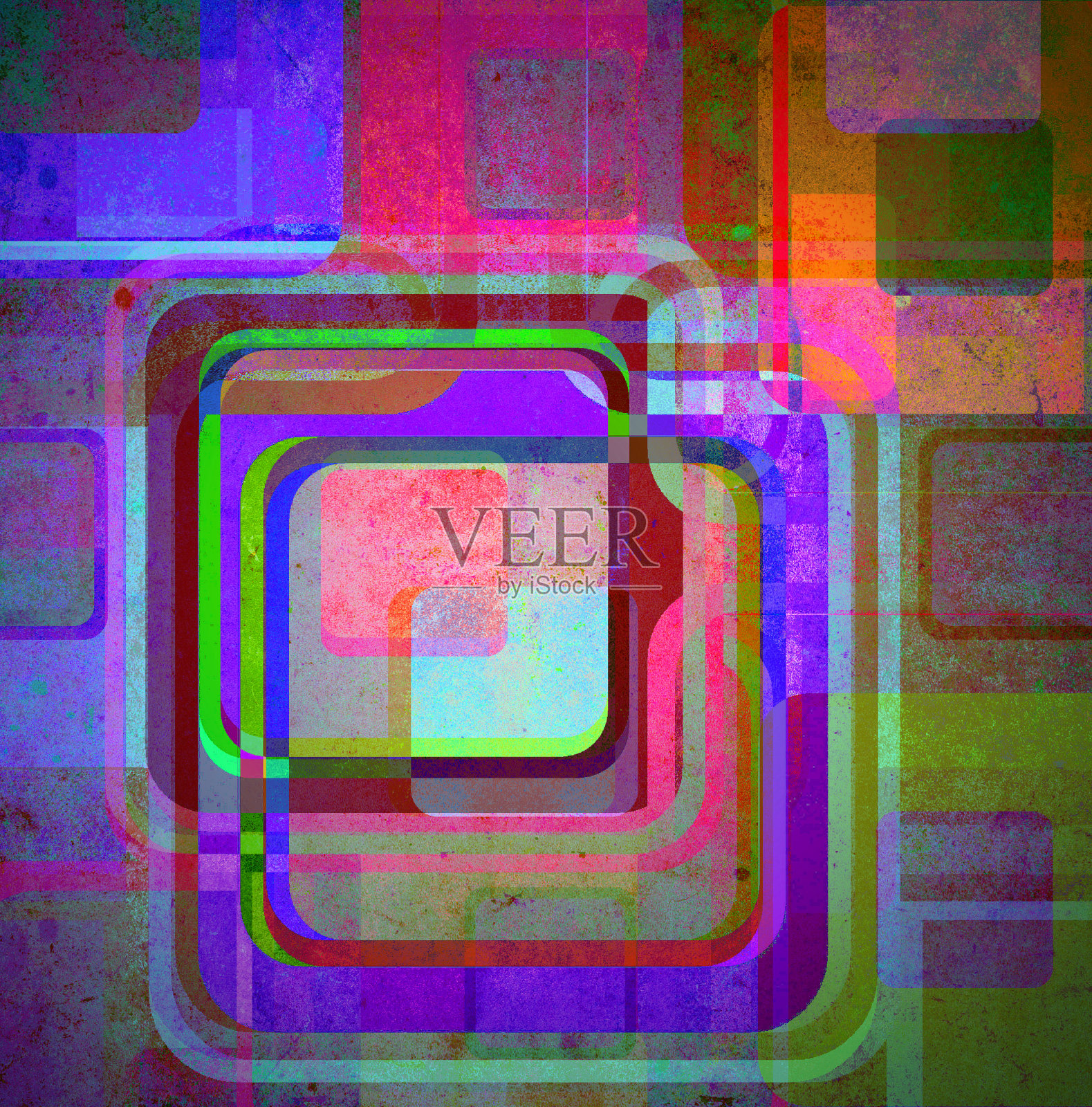 Grunge风墙面上的正方形插画图片素材