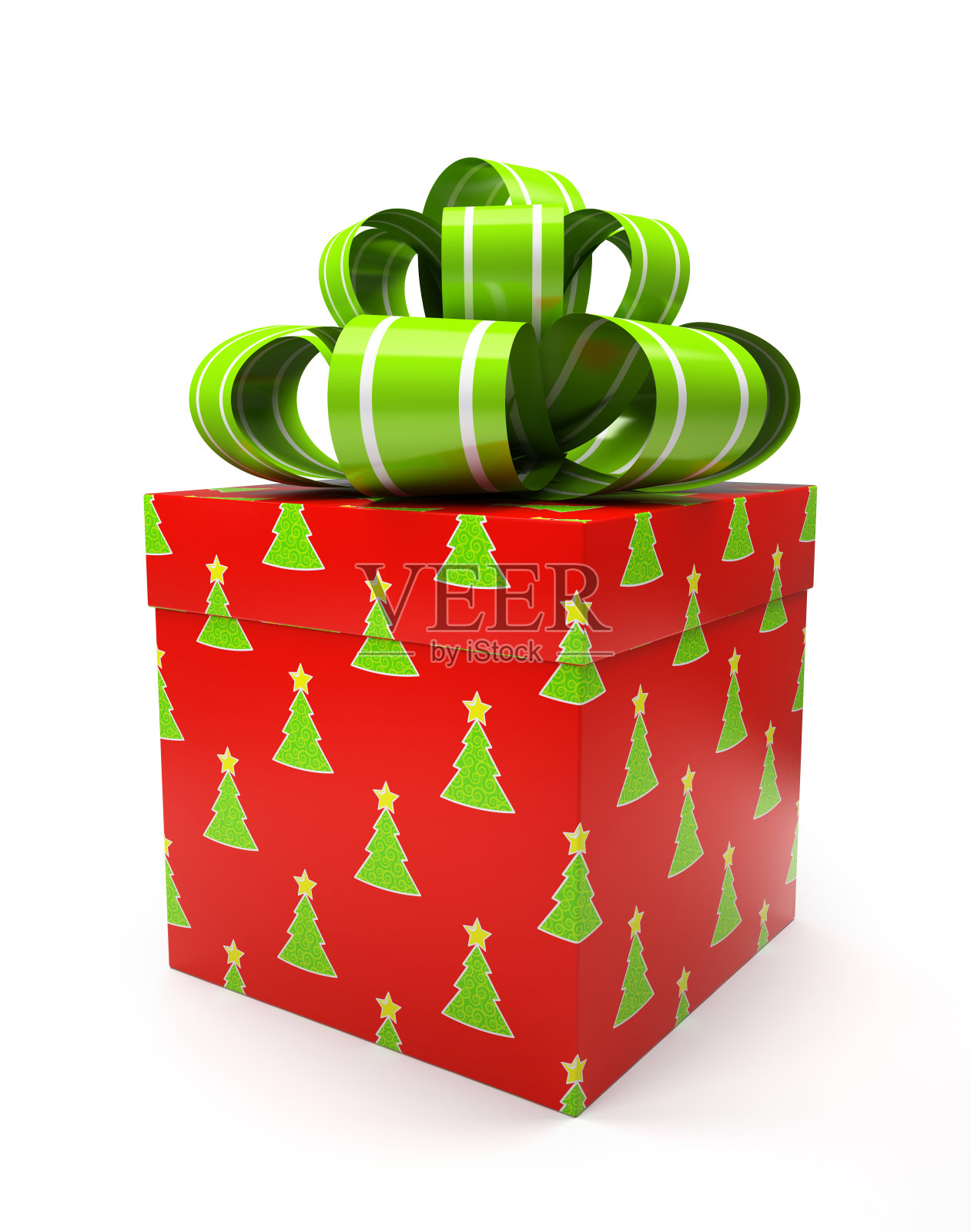 图案礼盒与弓孤立在白色背景照片摄影图片