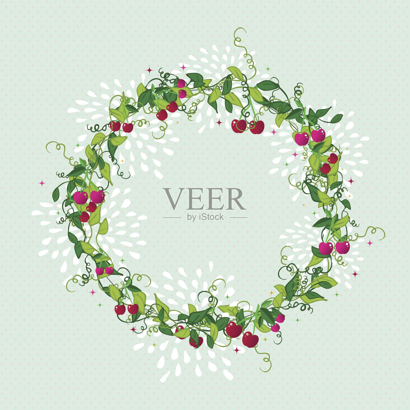 甜樱桃花环可爱的插图插画图片素材