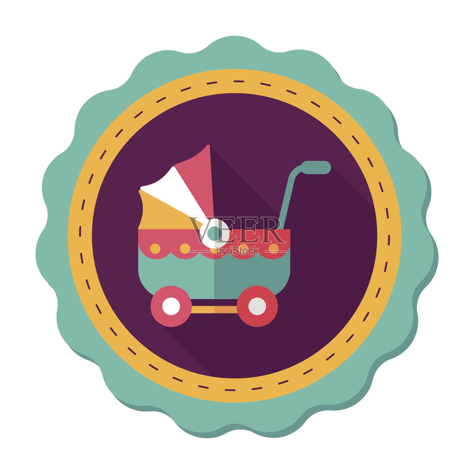 婴儿车的平面图标与长影子,eps10插画图片素材