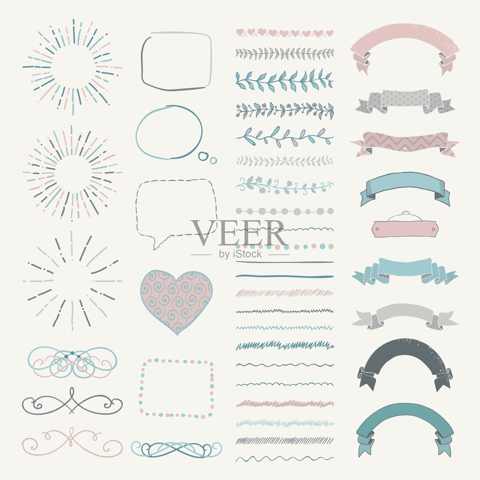 一套矢量装饰手绘设计元素插画图片素材