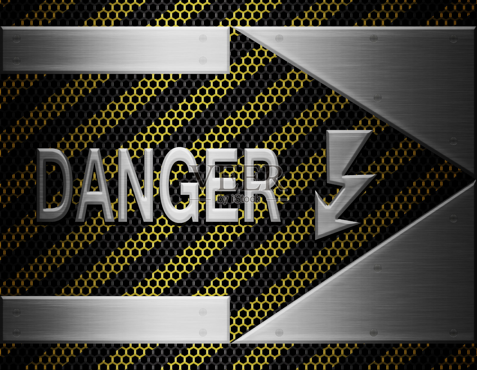 危险标志和金属板照片摄影图片