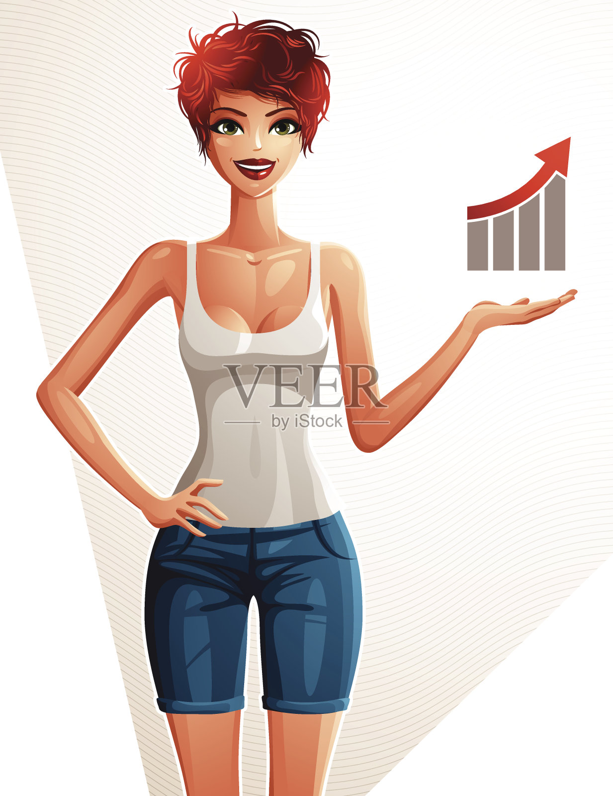 迷人的白皮肤女人全身画像。漂亮的女士插画图片素材