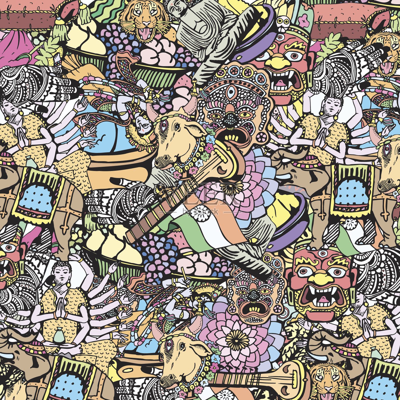 印度拼贴图案。印度传统的主题。纹理背景说明。插画图片素材