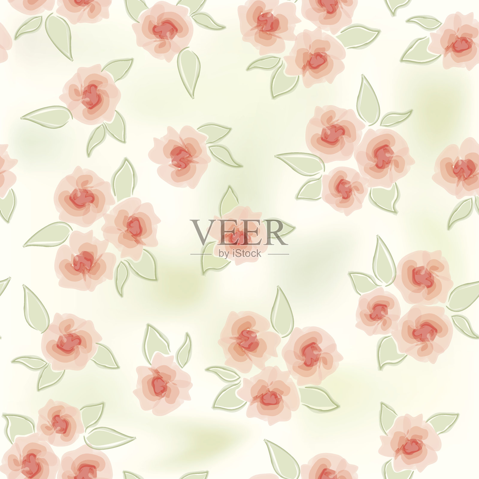 柔和的花无缝背景。插画图片素材