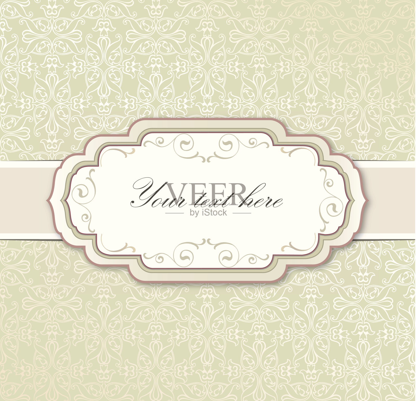 贺卡与复古的框架在无缝维多利亚背景。插画图片素材