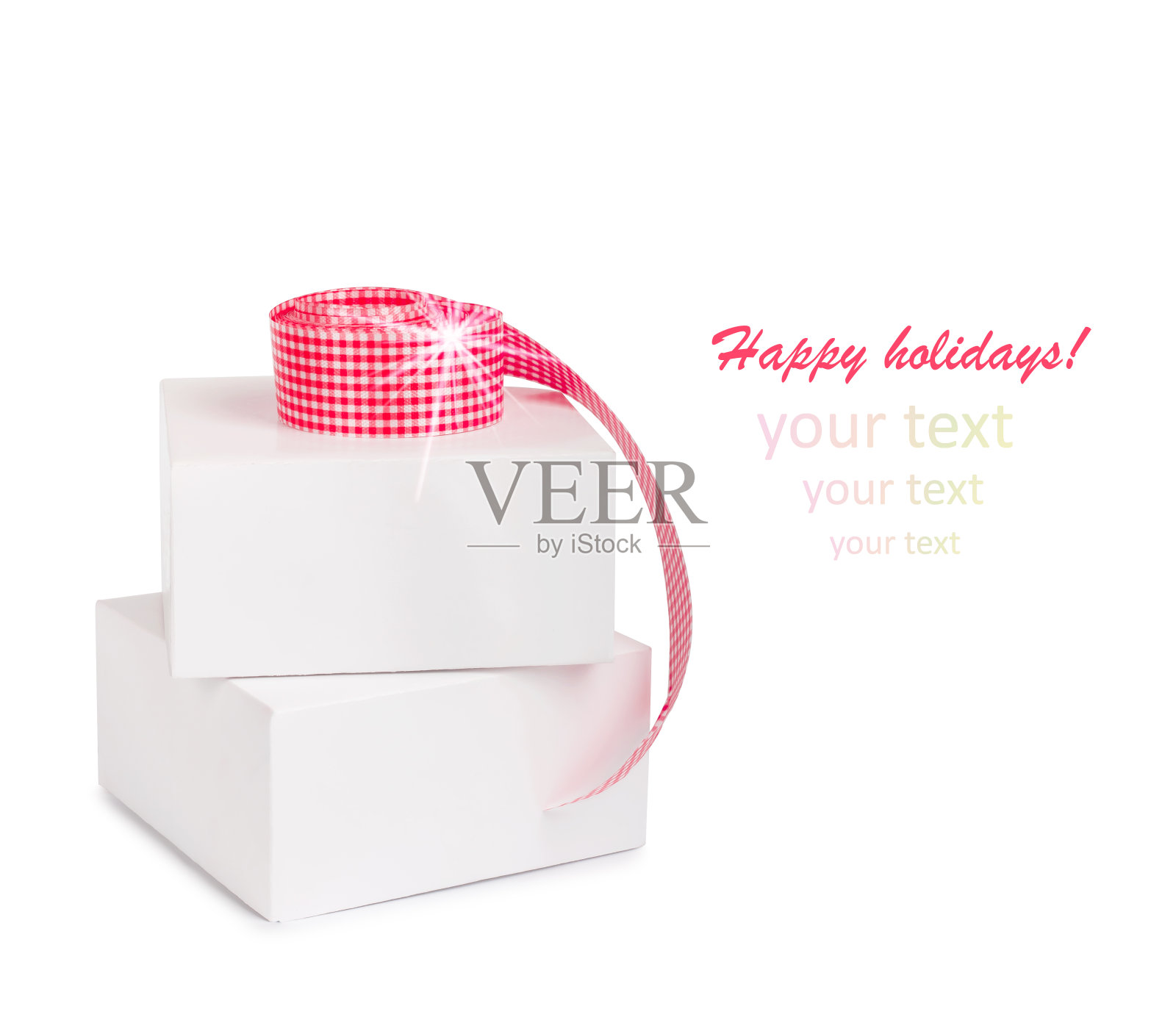 礼盒与红色丝带孤立在白色的背景照片摄影图片