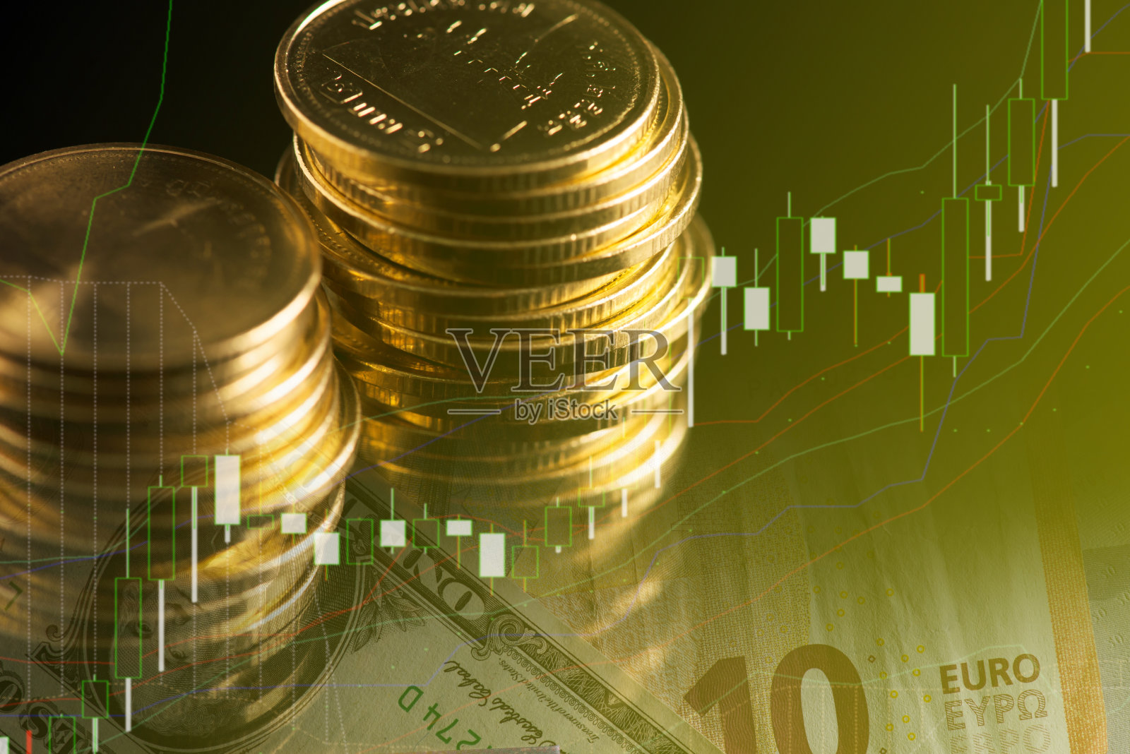 金融背景,有金钱和图表。照片摄影图片