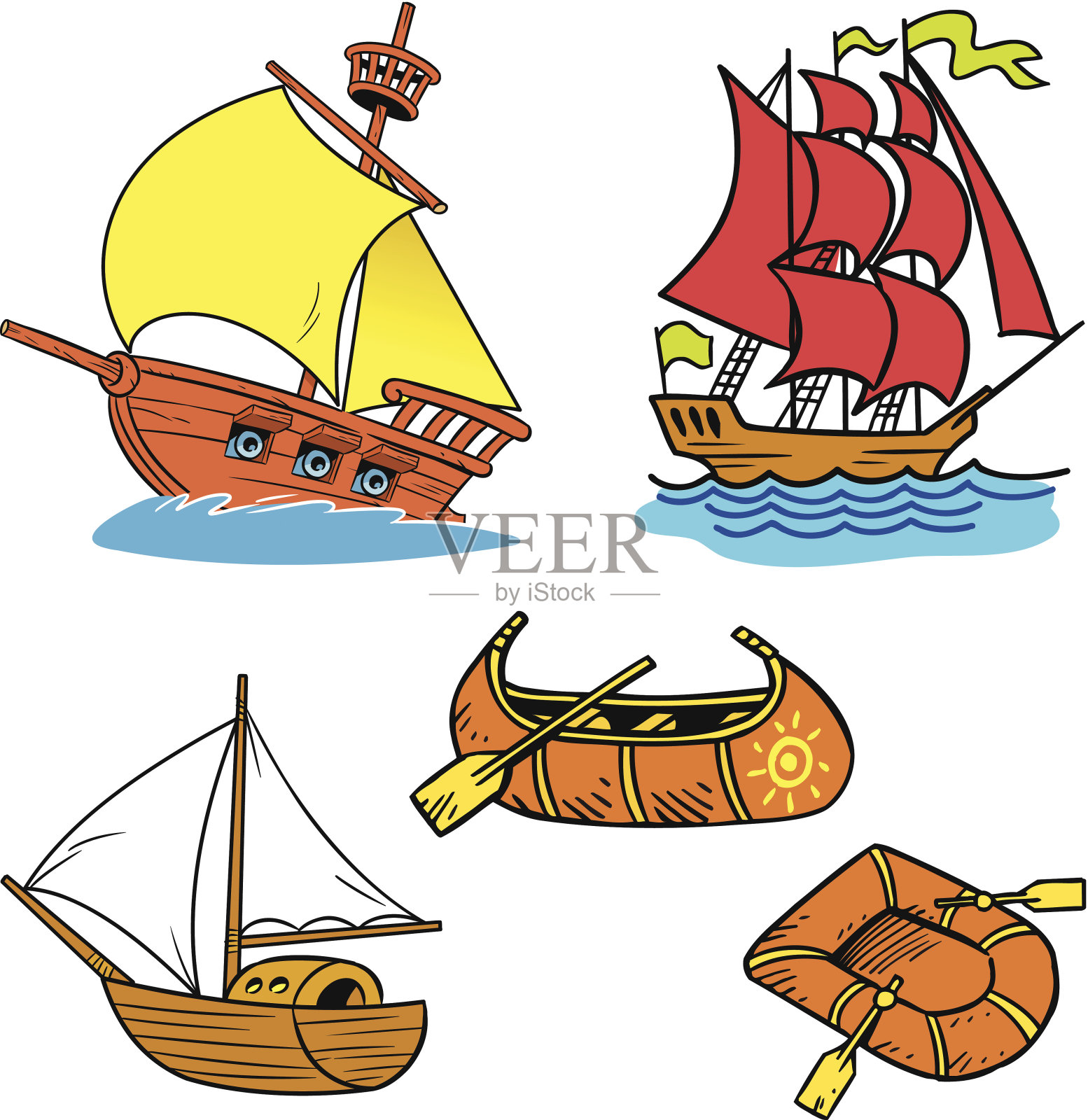 小型船舶组插画图片素材