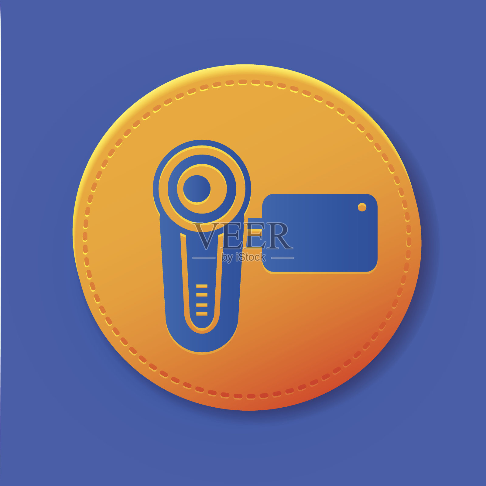 黄色按钮上的视频符号,矢量插画图片素材