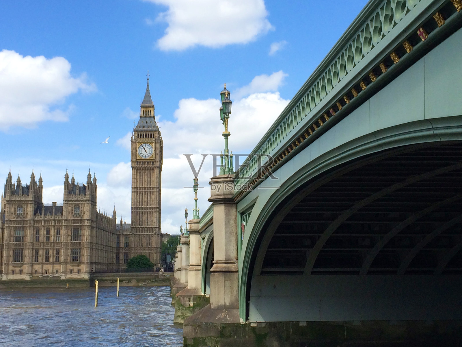 英国伦敦的大本钟和国会大厦。照片摄影图片