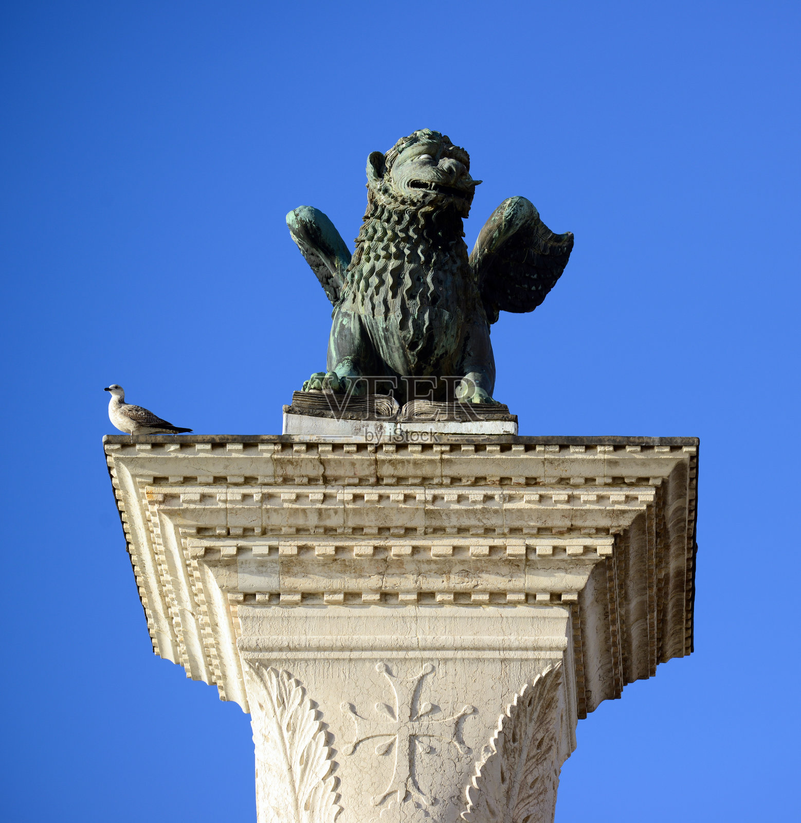 圣马克飞狮威尼斯象征柱12世纪起源于意大利威尼斯君士坦丁堡照片摄影图片