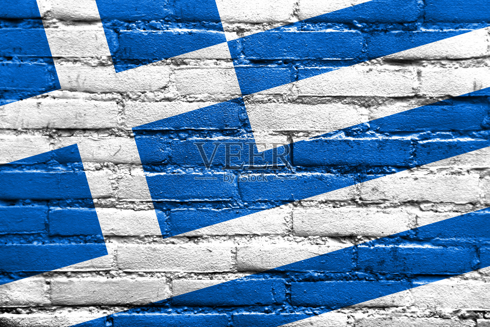 砖墙上绘有希腊国旗照片摄影图片
