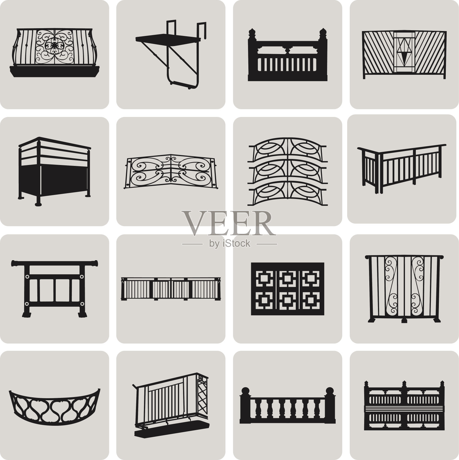 向量门口和阳台黑色图标和元素set1。向量插画图片素材