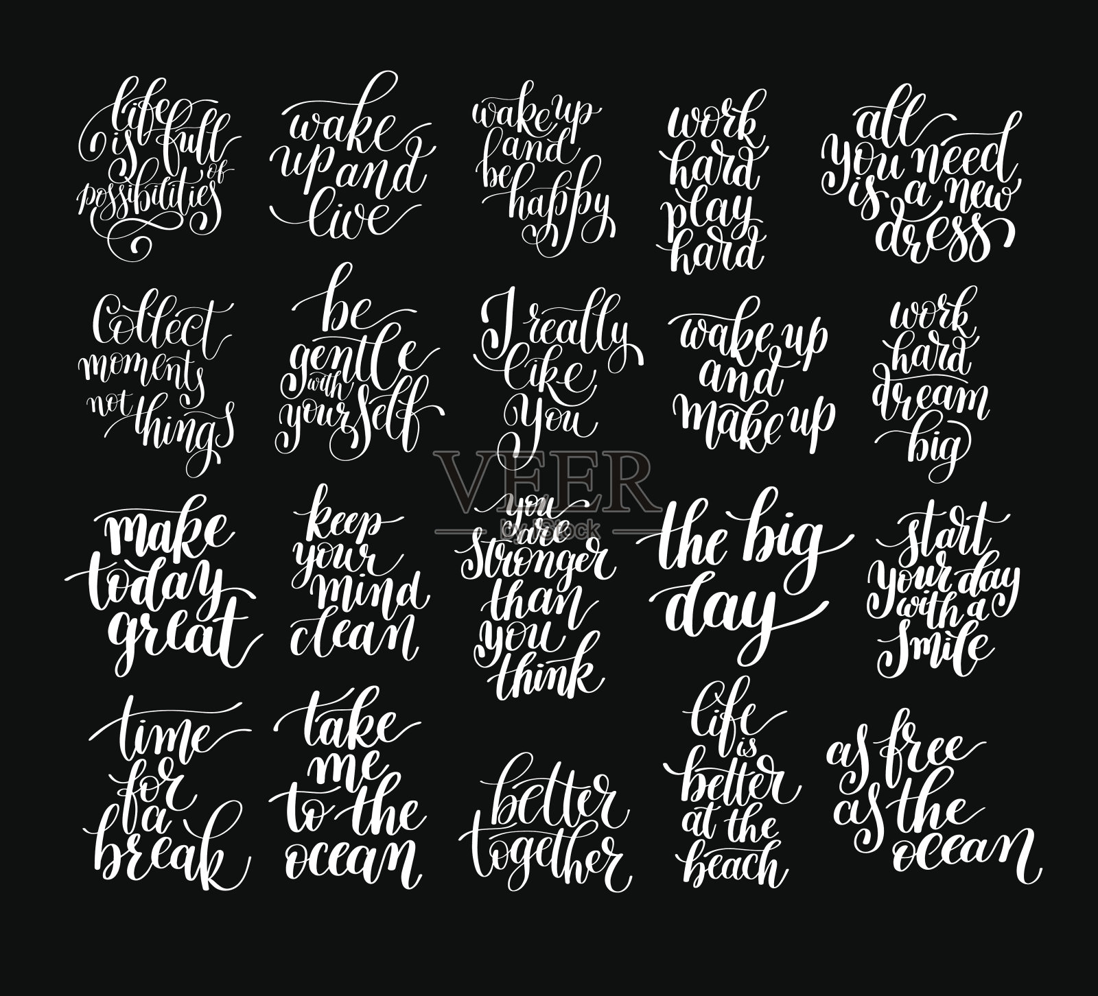 黑白励志短语集,正面字母com插画图片素材