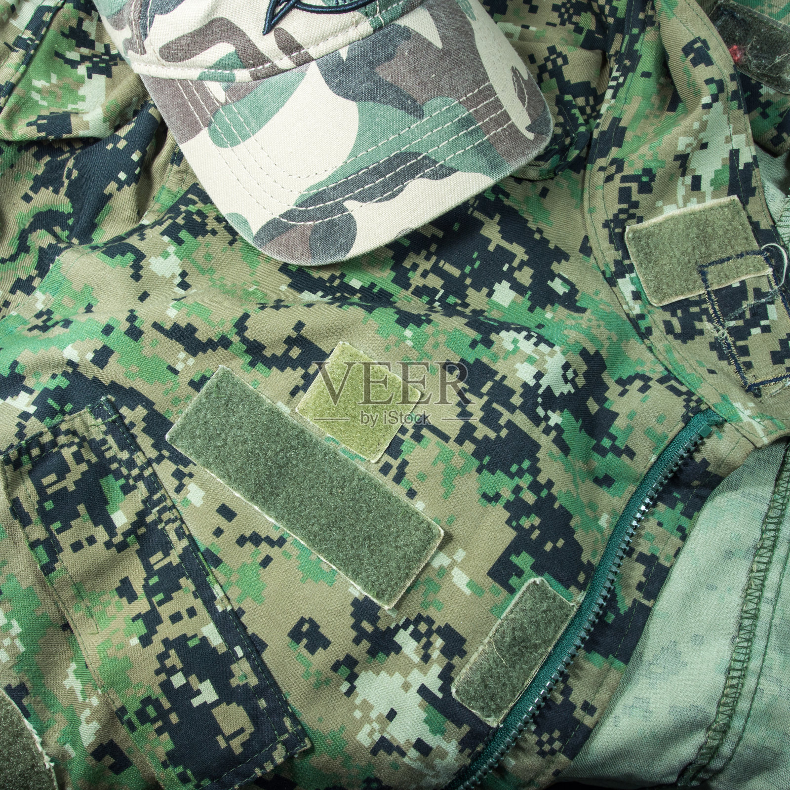 带帽迷彩织物照片摄影图片