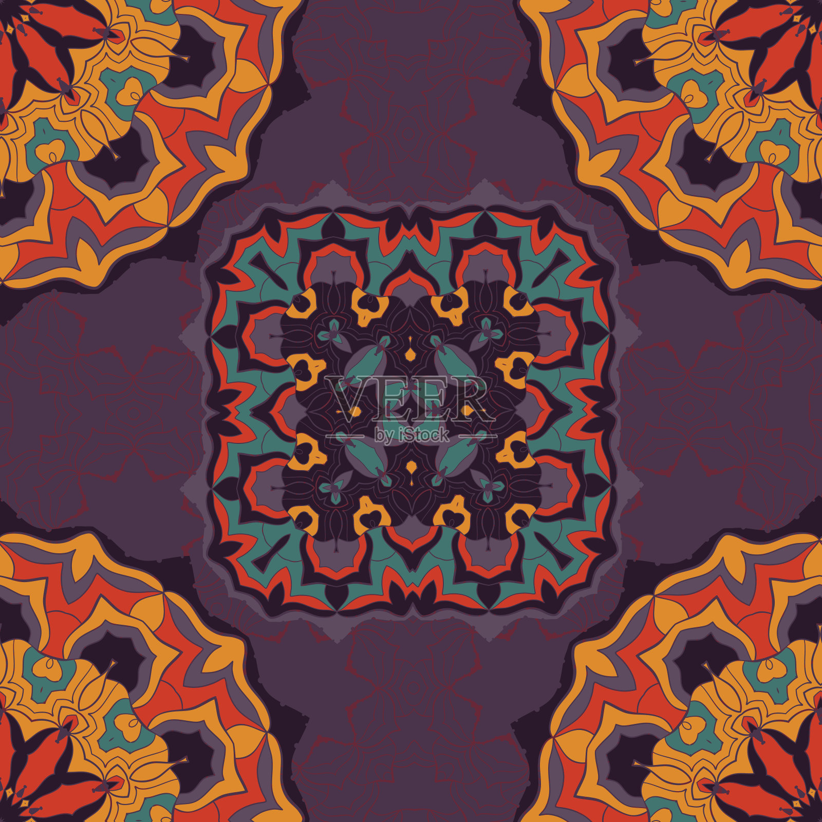 鲜艳的色彩曼陀罗点缀无缝背景。装饰性,装饰性色彩抗插画图片素材