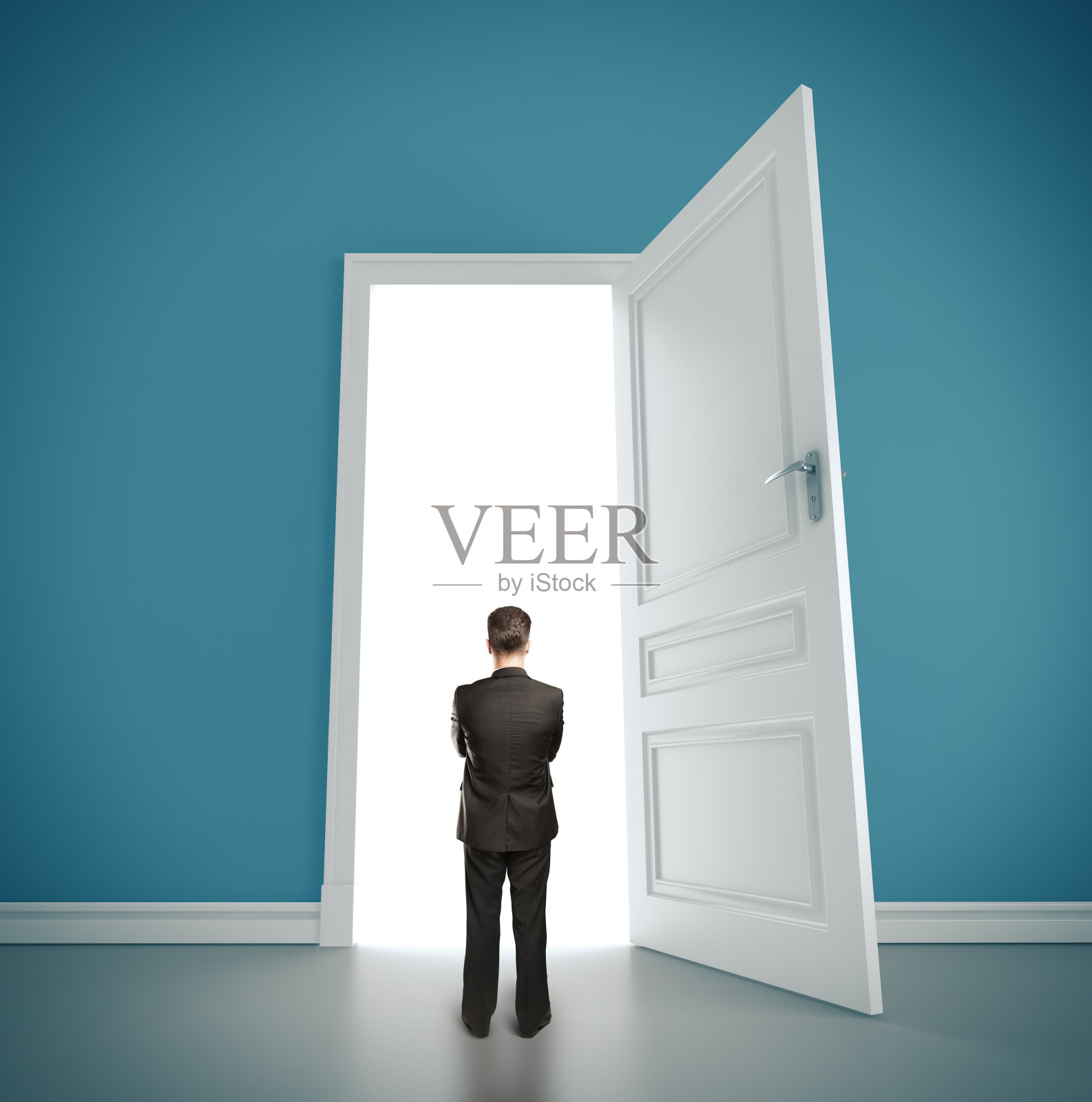 蓝色房间里的商人照片摄影图片