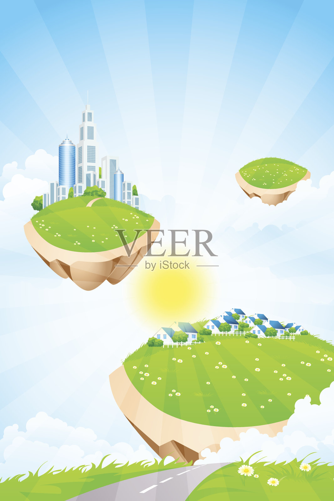 岛上的商业城市插画图片素材