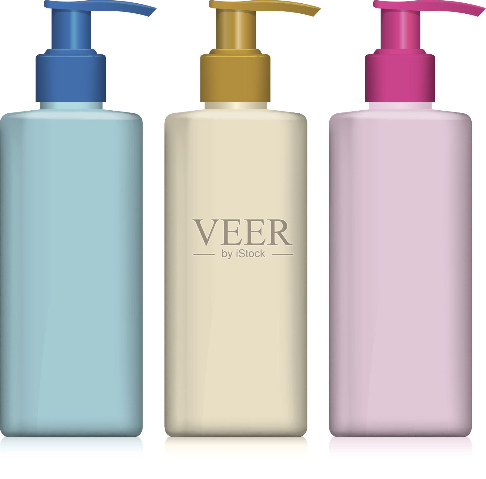 瓶内装有彩色泵阀膏霜、凝胶、液体、化妆品插画图片素材