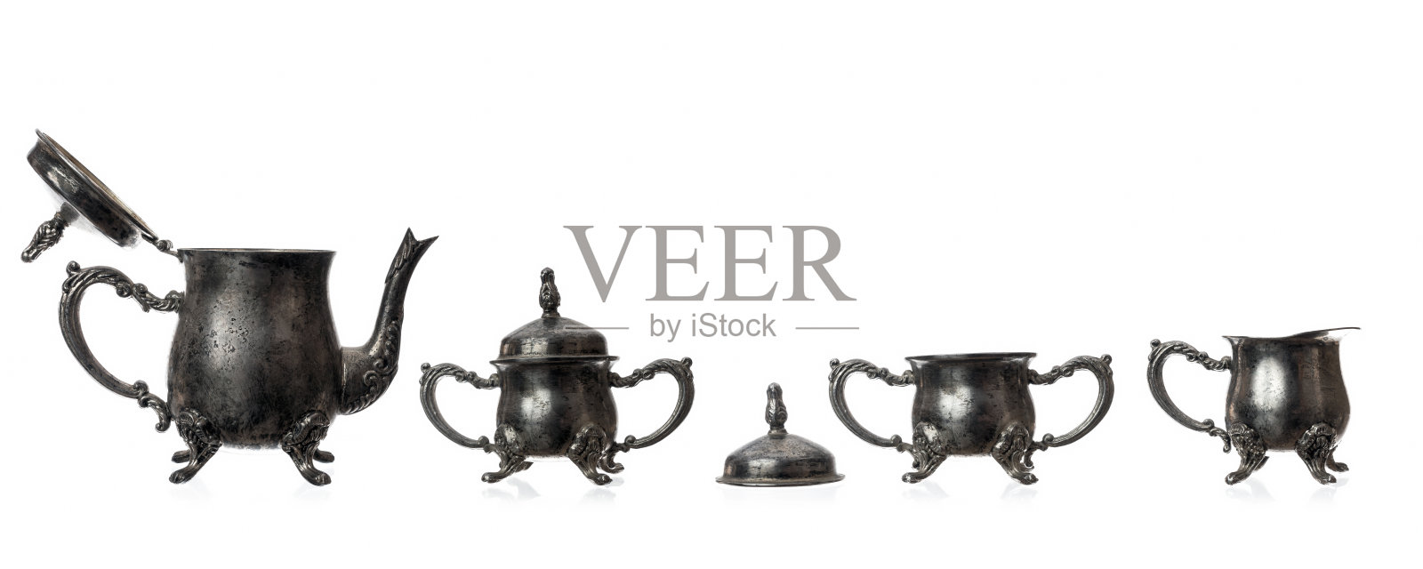银茶具孤立在白色背景照片摄影图片
