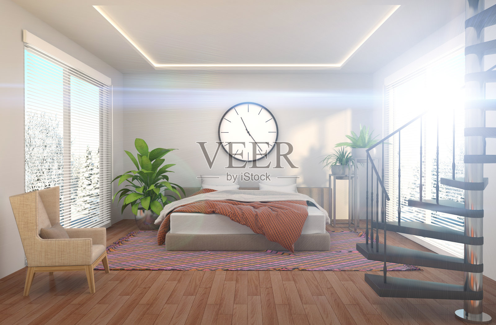 卧室内。三维演示照片摄影图片