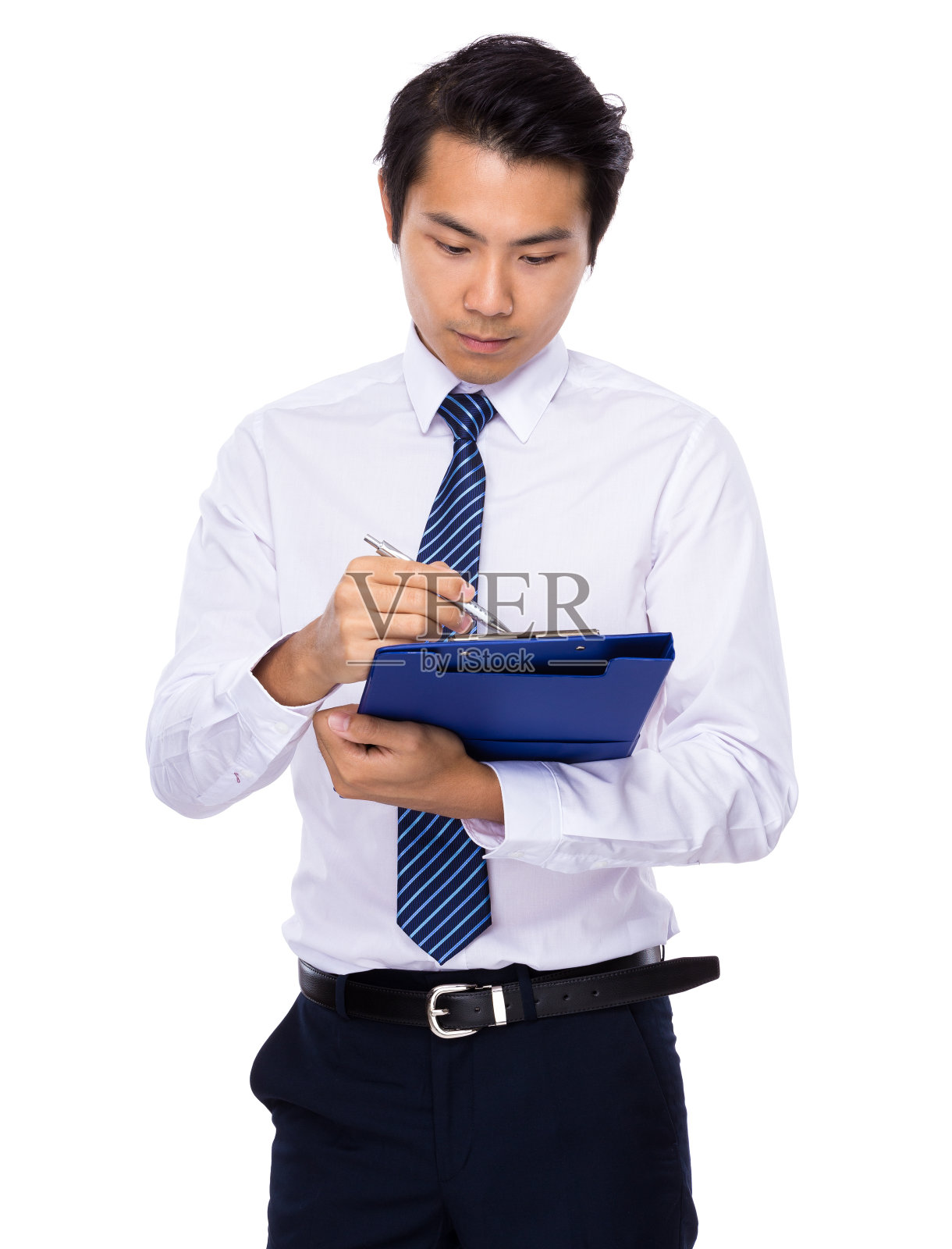 商人在写字板上写字照片摄影图片