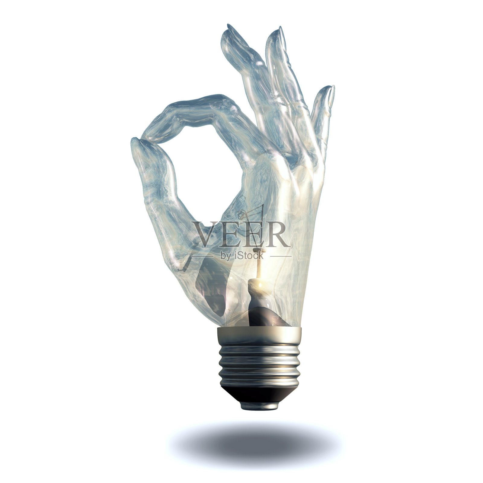 白色背景上的OK灯泡符号照片摄影图片