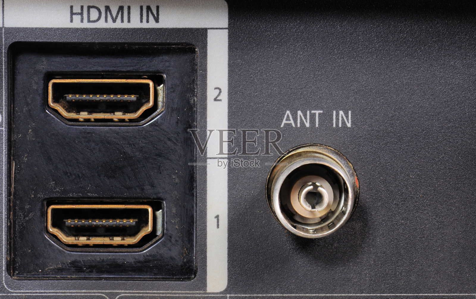 特写数字录像机上的部分连接器。照片摄影图片