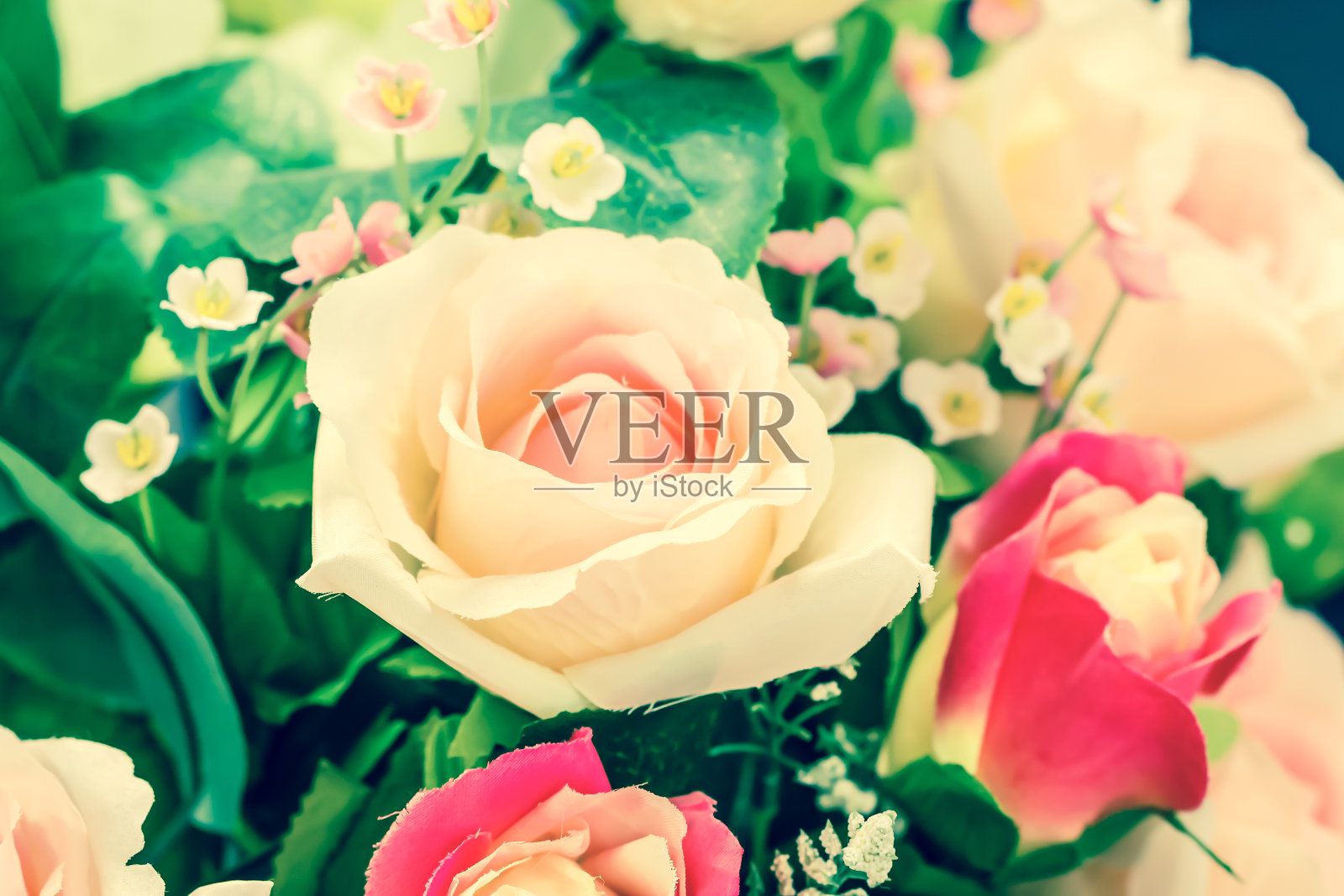 近距离的玫瑰花由织物在复古的图片风格照片摄影图片