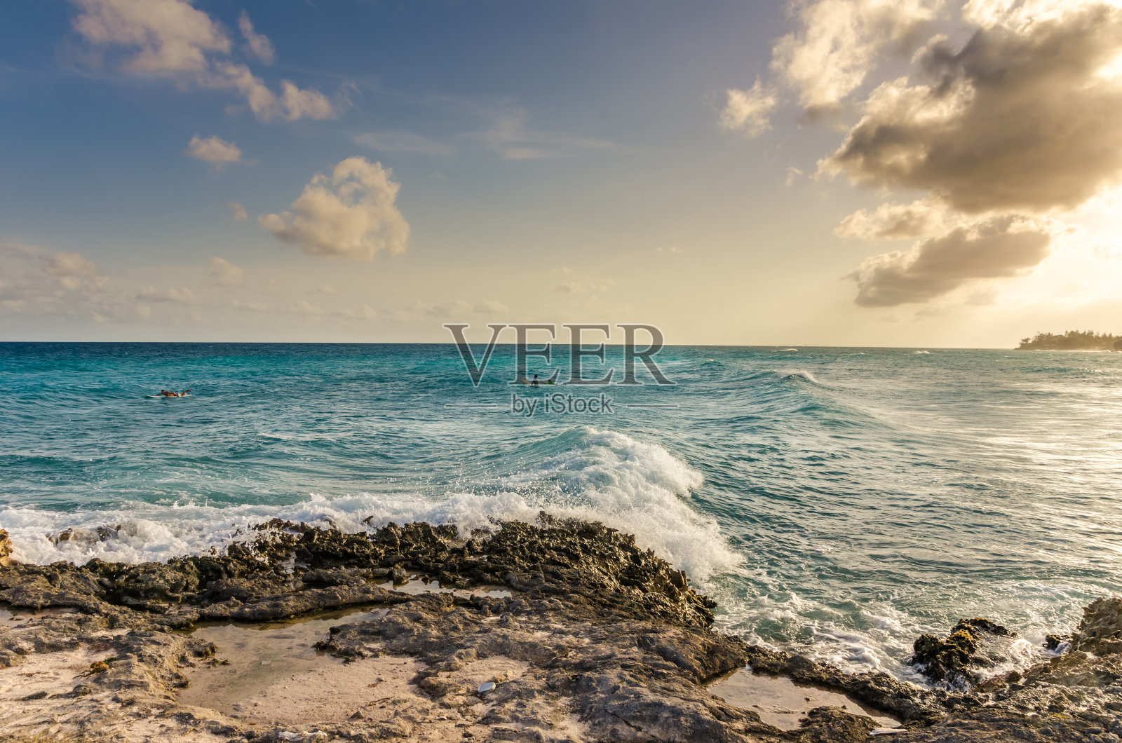 巴巴多斯海岸的日落照片摄影图片