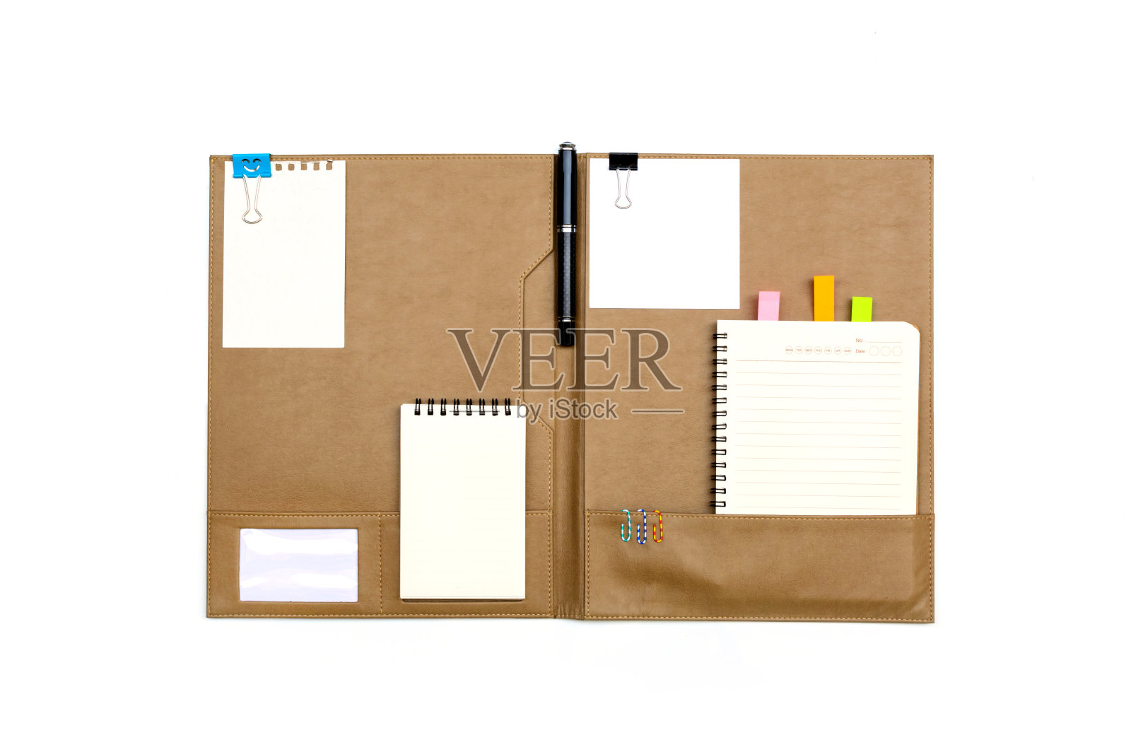 棕色皮革文件夹与便条纸隔离照片摄影图片