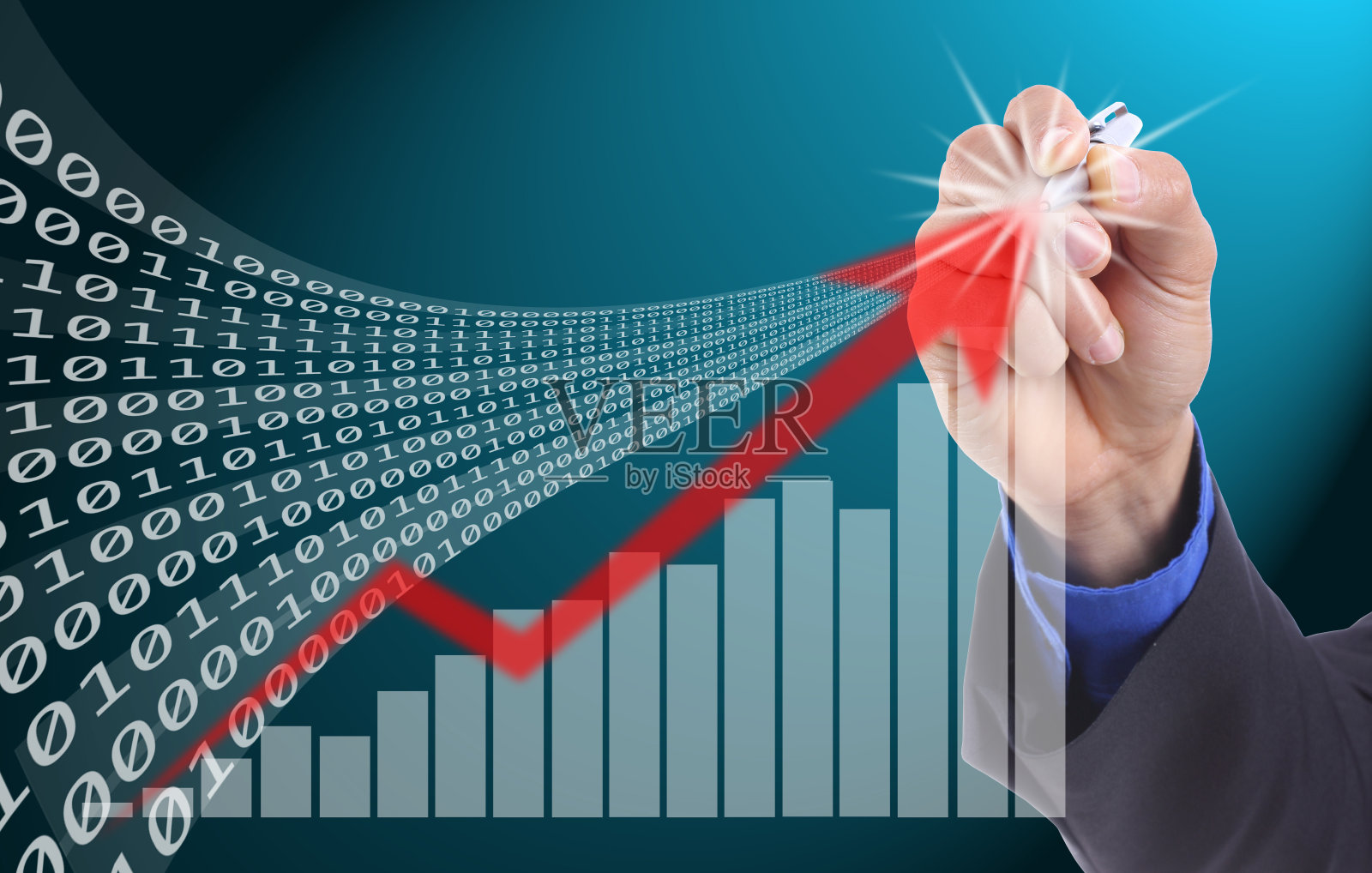 商人写红色和图表的成功照片摄影图片