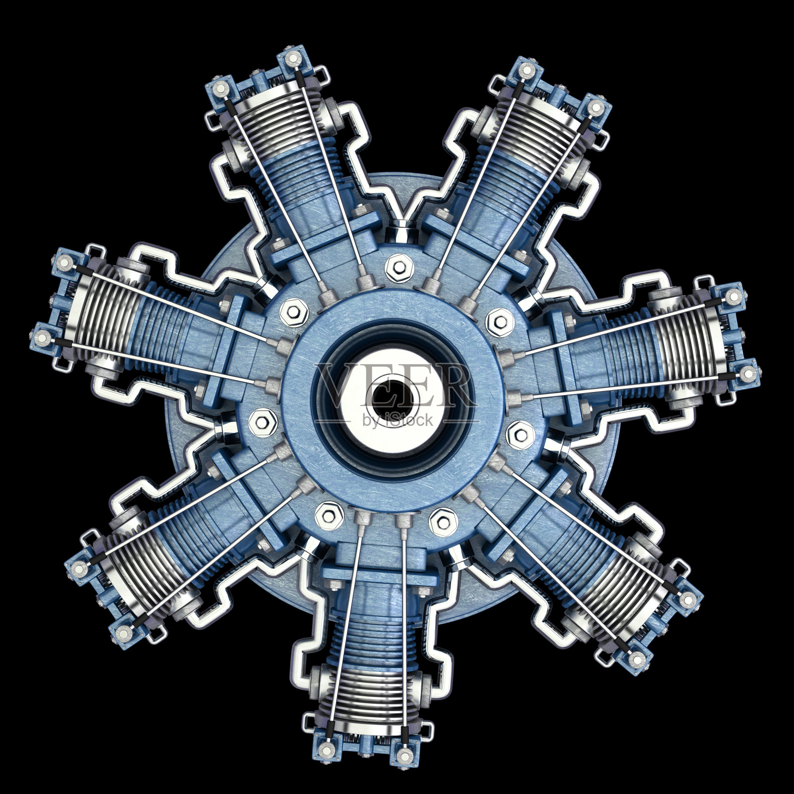 飞机引擎被隔离在黑色背景上。高分辨率3d渲染照片摄影图片