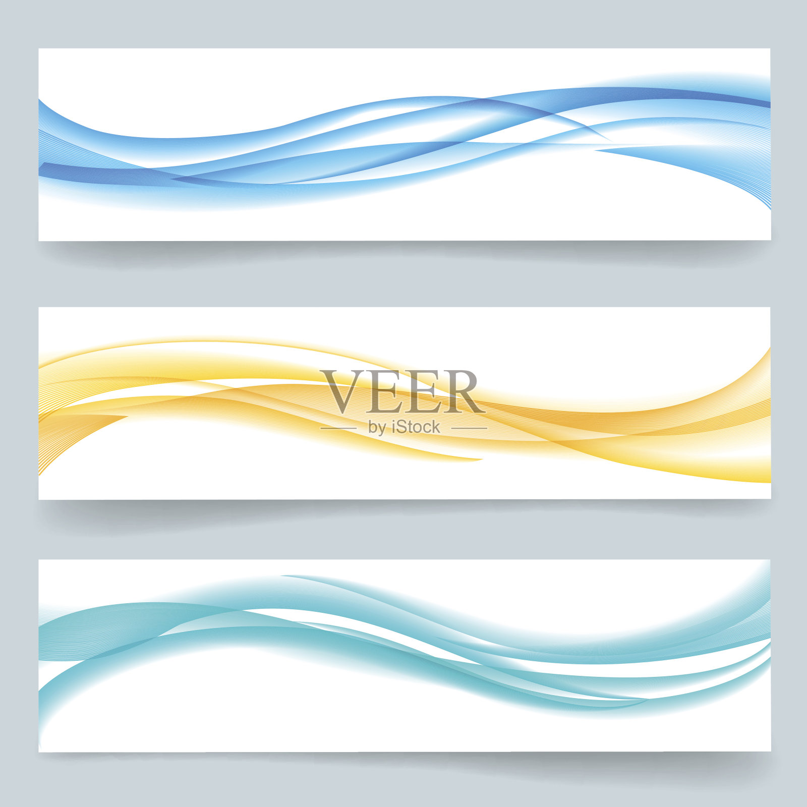 抽象化的流畅波浪线标题或横幅矢量集插画图片素材