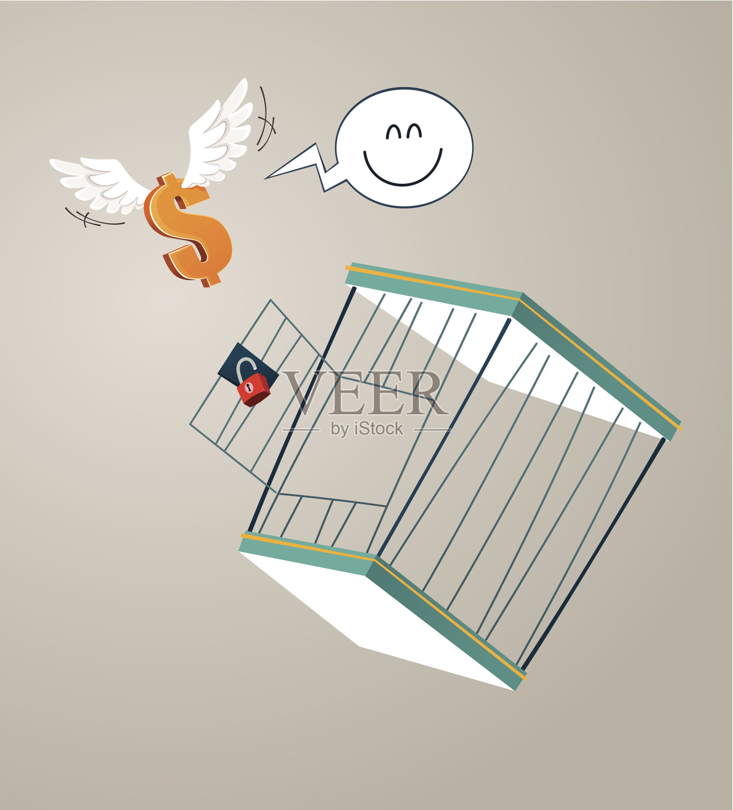 从笼子里逃出来插画图片素材