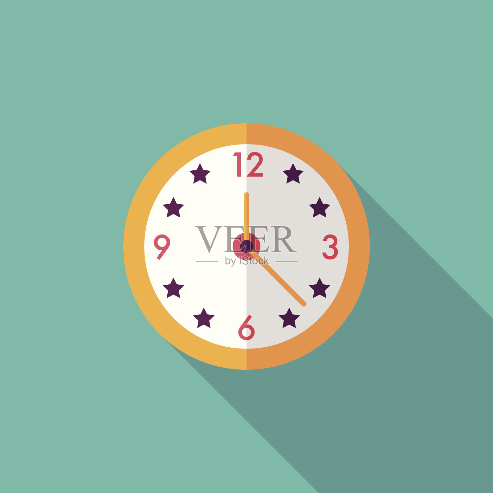 时钟平面图标与长影子,eps10插画图片素材
