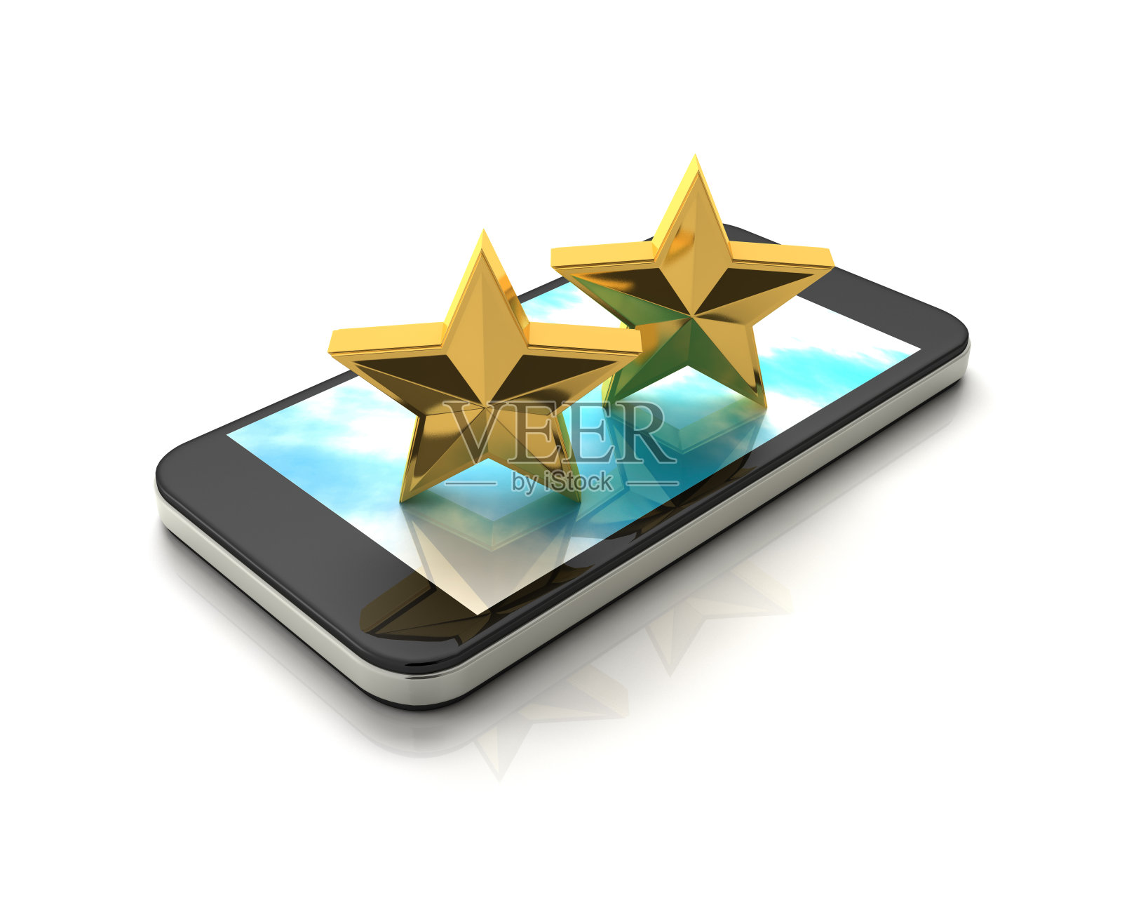 两颗星的智能手机。照片摄影图片