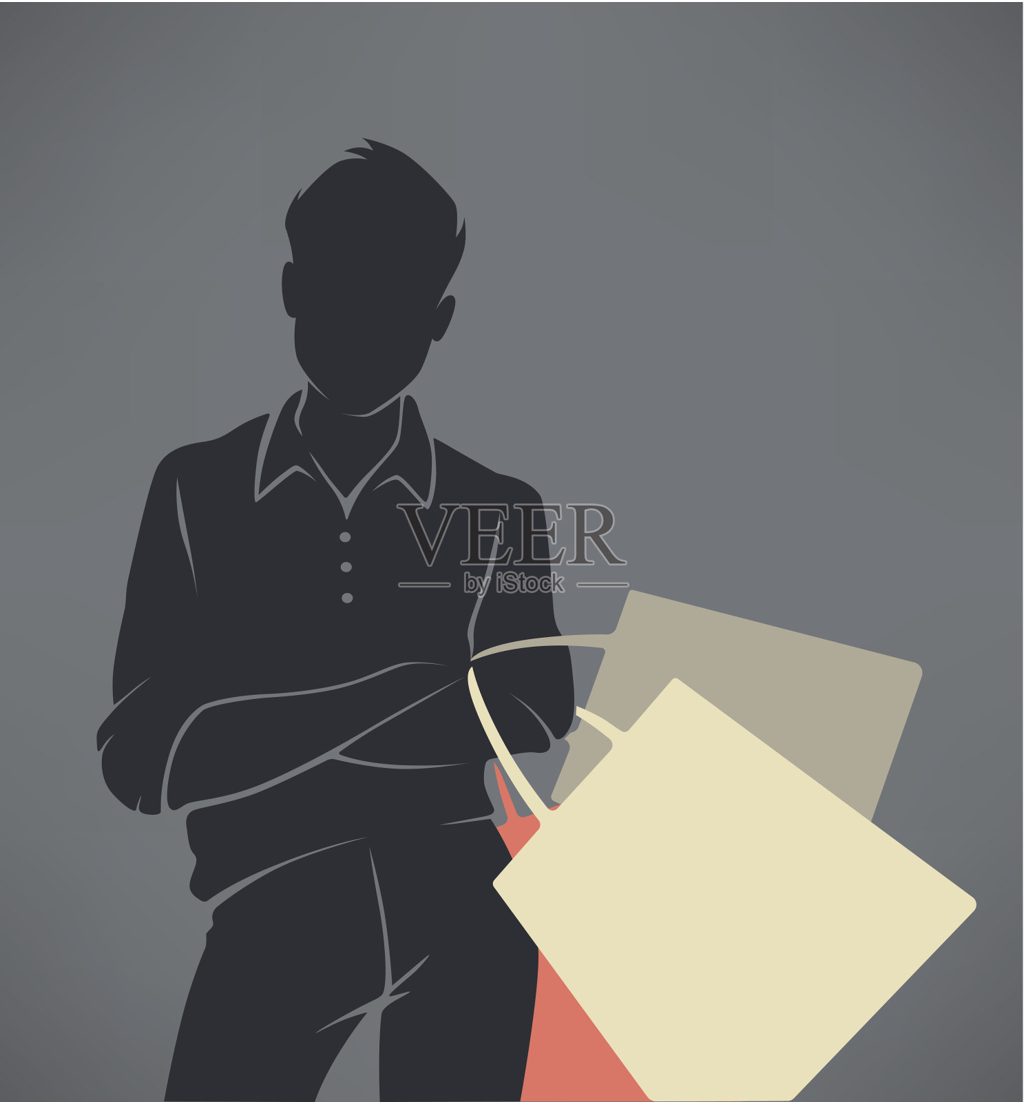 向量剪影英俊的男子与购物袋插画图片素材