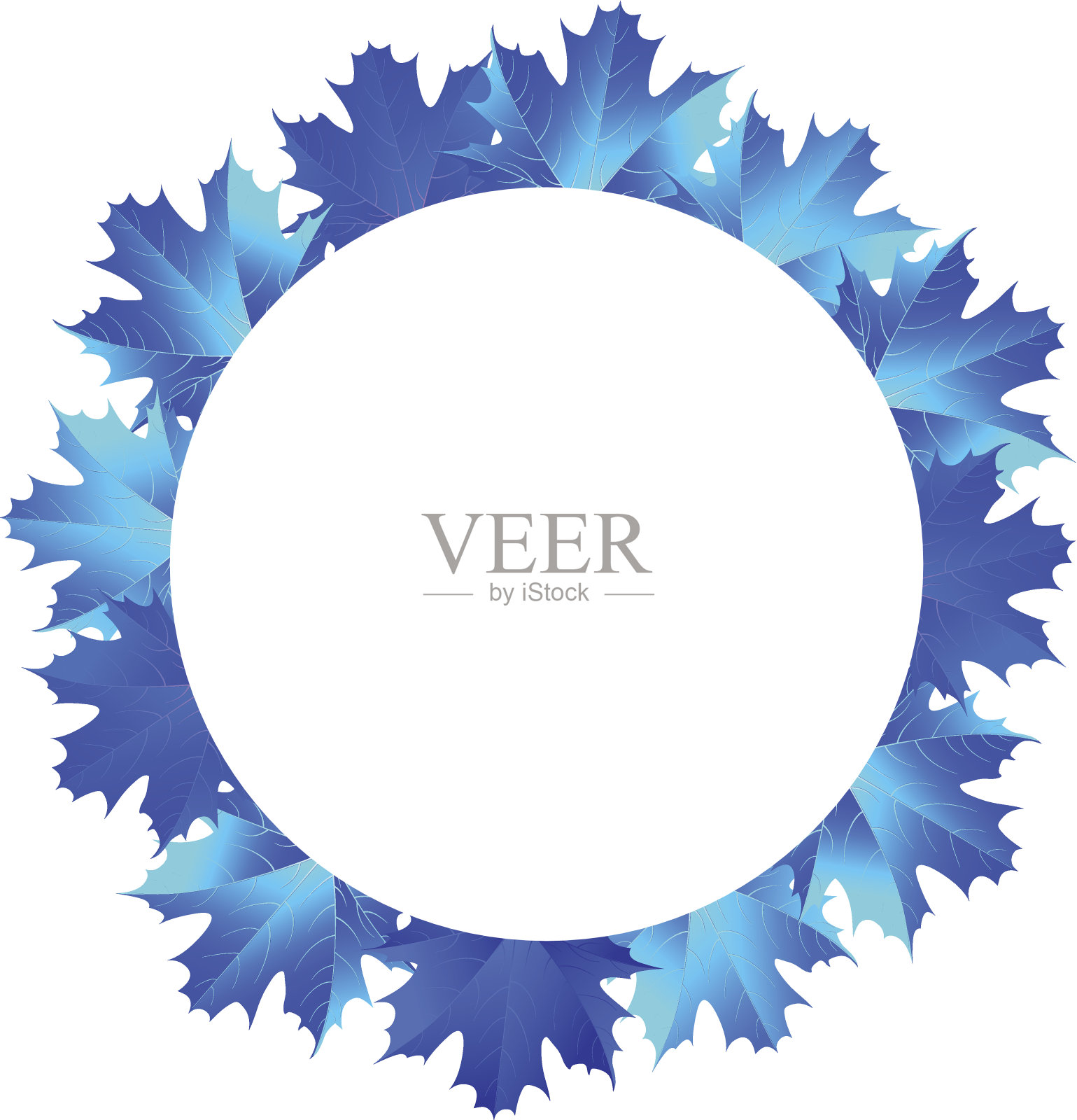 蓝色枫叶的圆形框架设计元素图片
