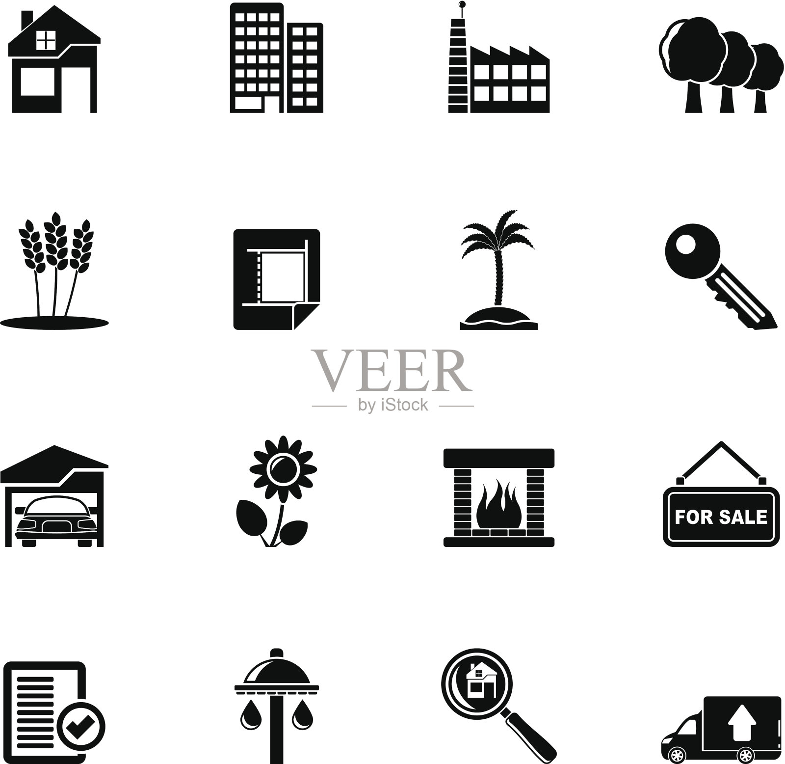 剪影房地产和建筑图标图标素材