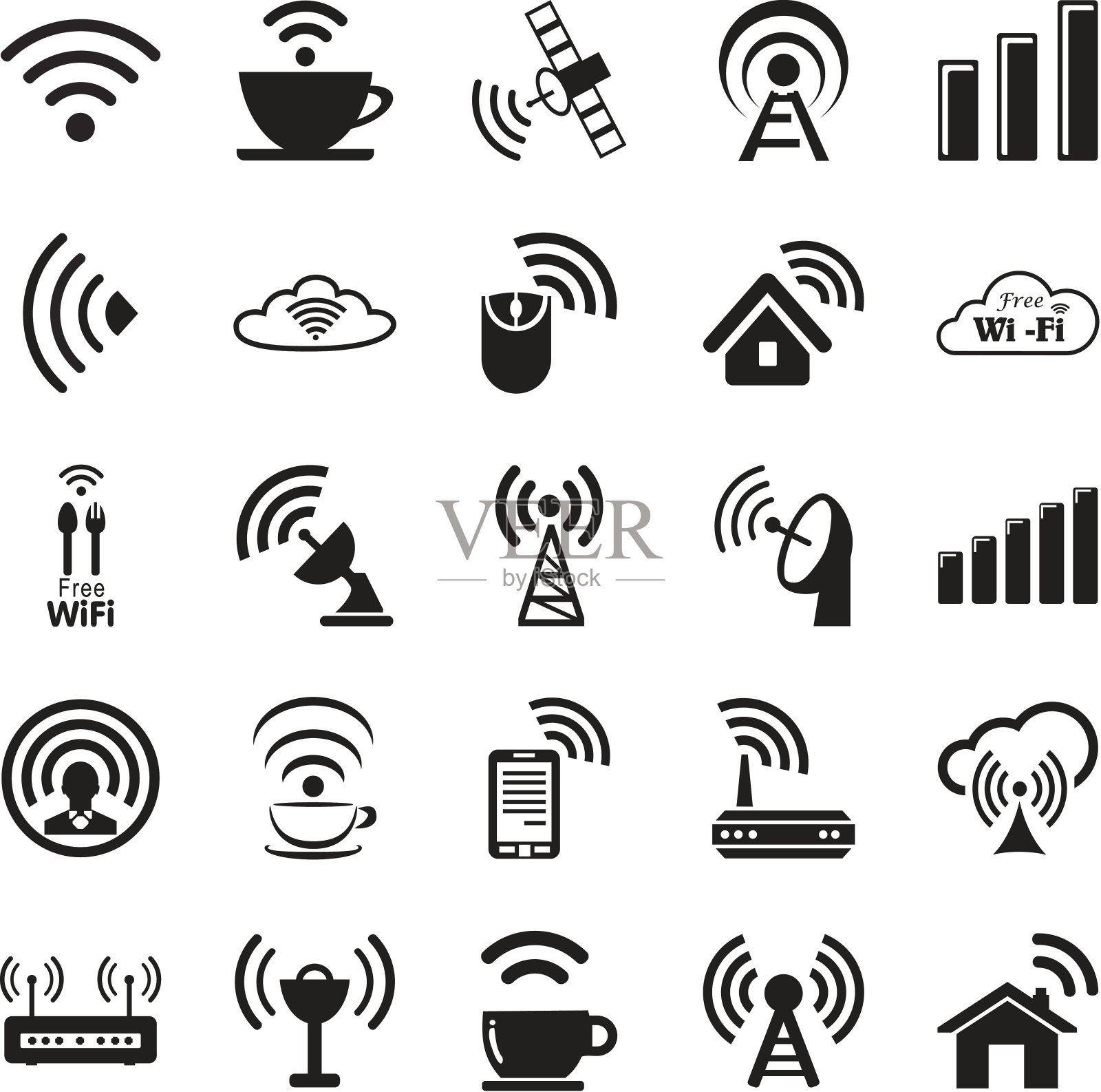 一组25个wifi图标图标素材
