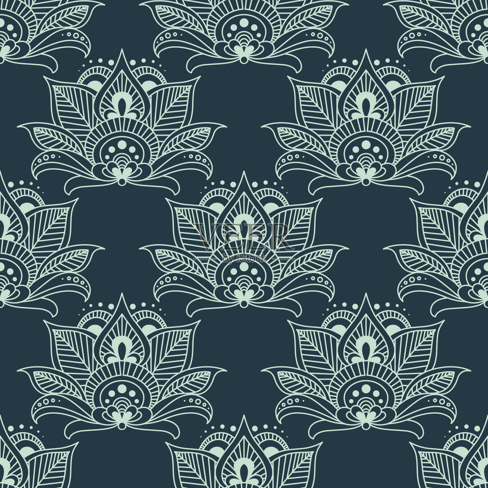 花卉阿拉伯风格无缝图案插画图片素材