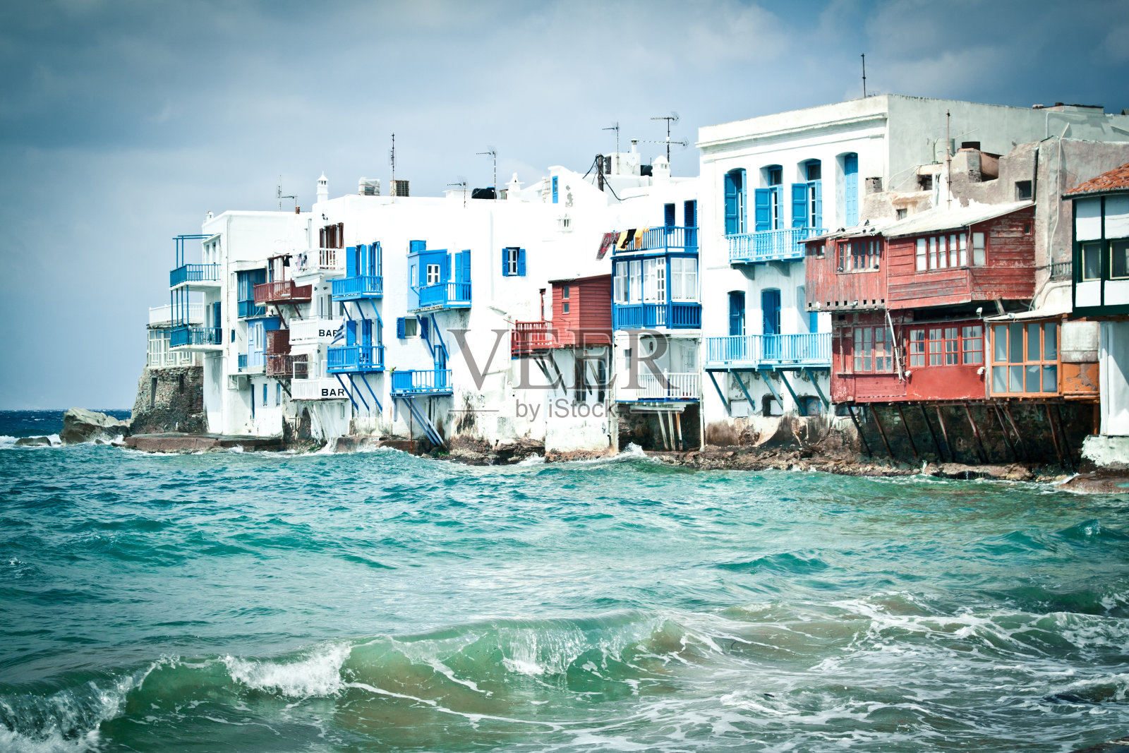 希腊米科诺斯的小威尼斯照片摄影图片