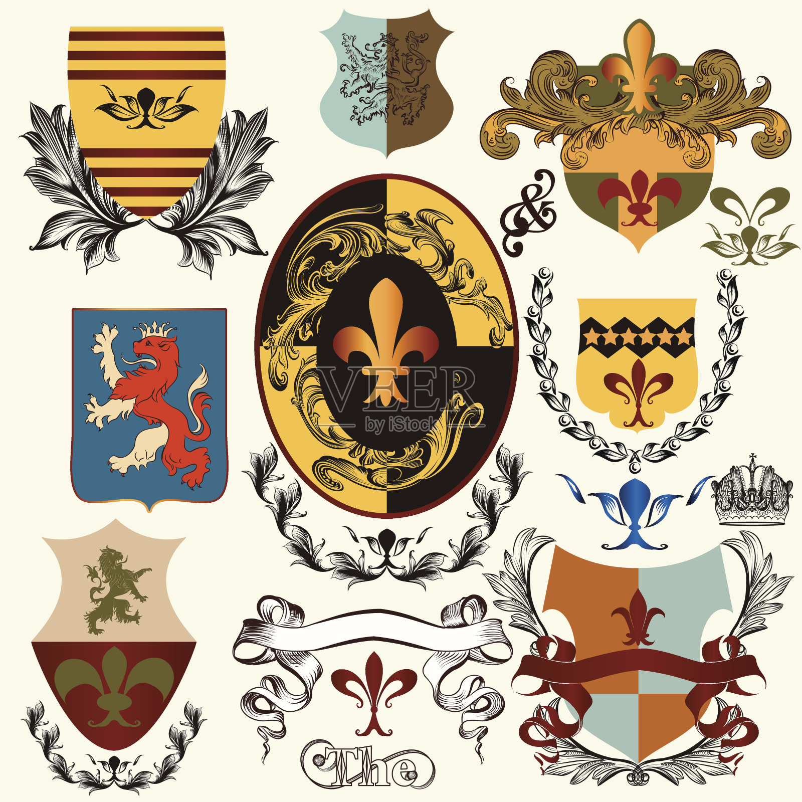 收集矢量纹章盾牌的设计插画图片素材