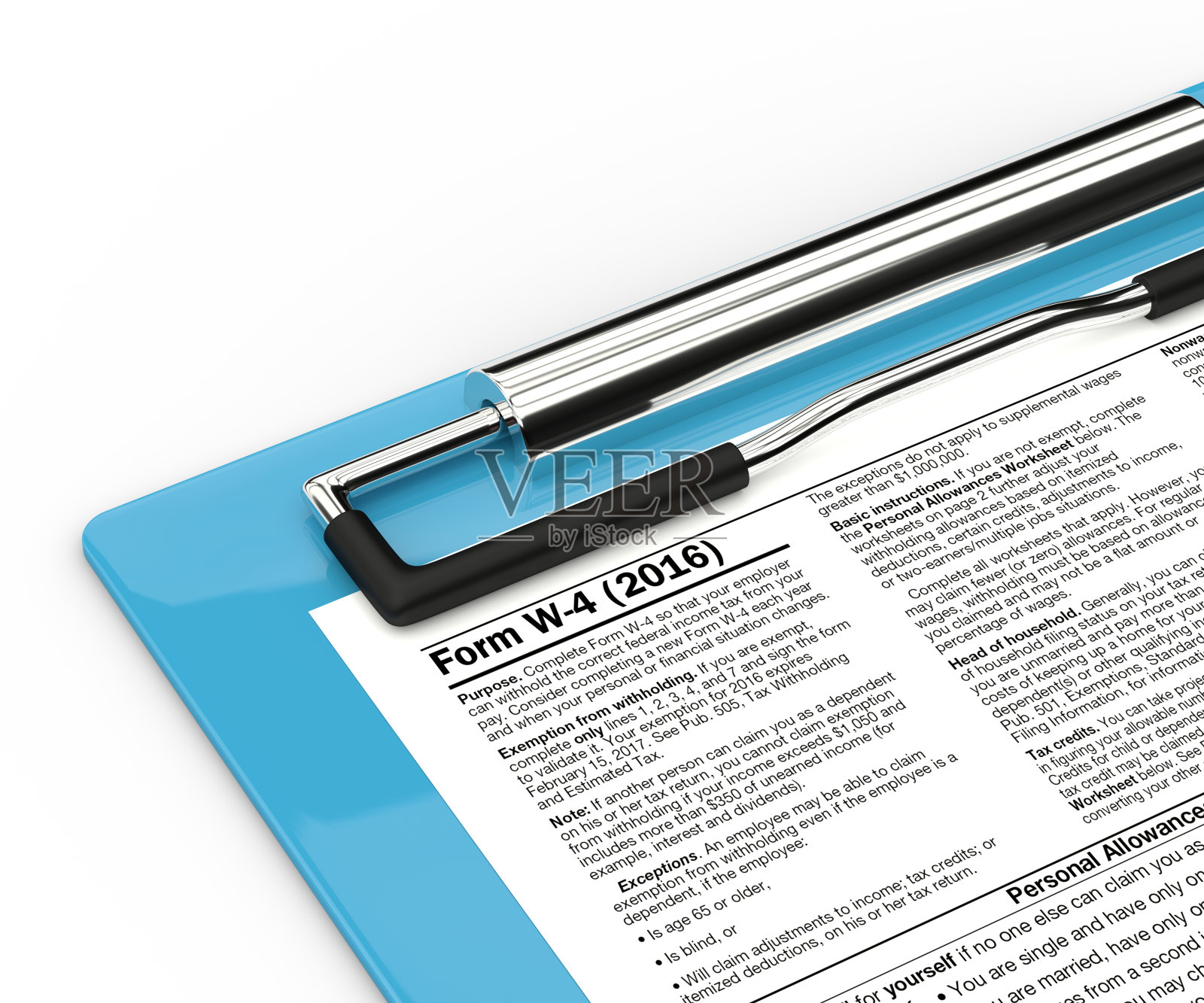 w-4表单的3d渲染在剪贴板上隔离在白色上照片摄影图片