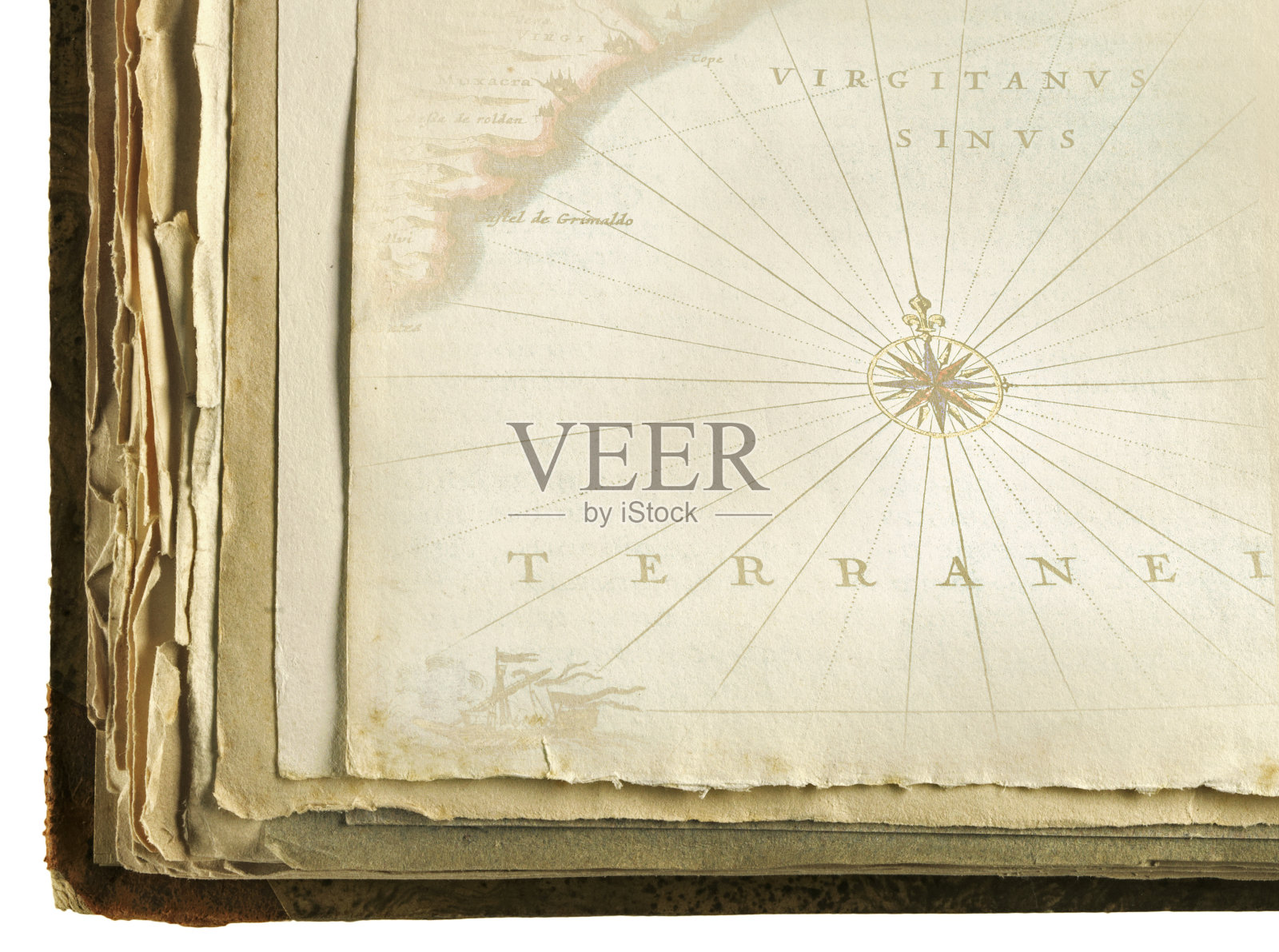 带罗盘的旧地图升起来了照片摄影图片